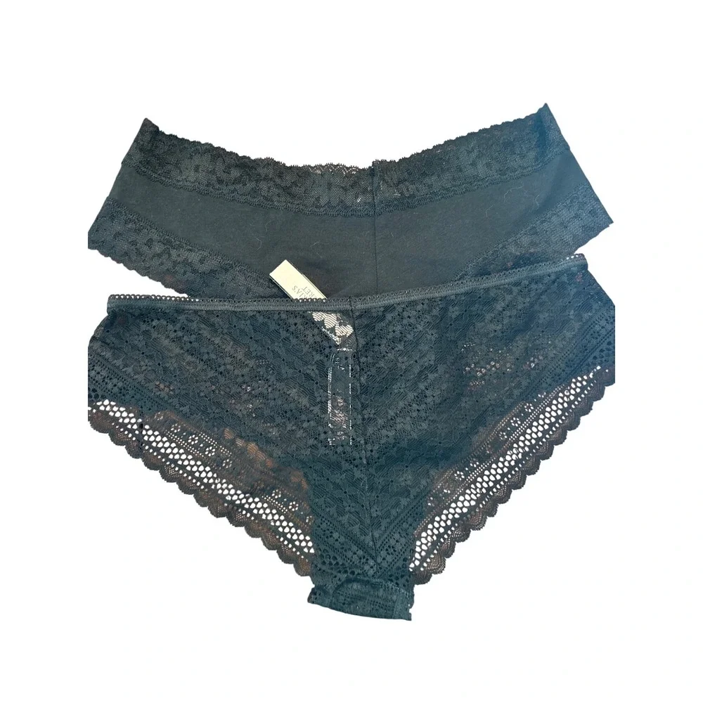 Victorias Secret‎ Black Lace Panty Set 2 Pack Medium Cheeky Bikini Underwear NEW